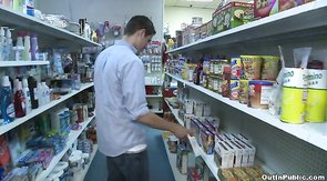 Nasty cock-sucking friend being fucked at the supermarket