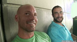 Brutal bald man is sucking bearded hunk's hard dick