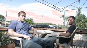 Crazy guys kneeling down and sucking right in the bar