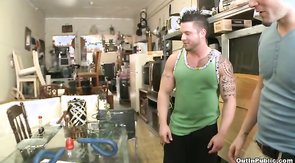 Out In Public boys having good oral fun in the old store