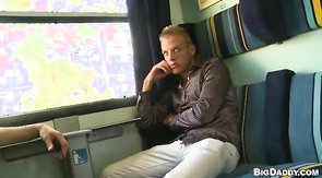 Cute cocksucker giving blowjob for passenger in the train