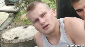 Hunk with horny wiener jumping up and down on this dick