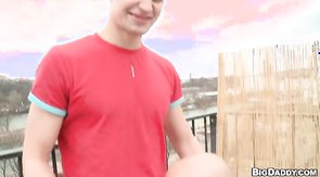 Mature fucker sucking this youngster's wiener outdoors