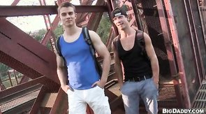 Two young hunks fucking in the woods in the clip by Out In Public