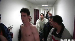 Submissive naked boys in sporty outfit and dominating gays