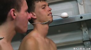 Naked oiled boys are wanking their small dicks in front gays