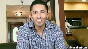 Smiling skinny boy licking and sucking big black wiener