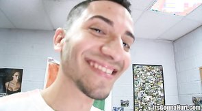 Sweet young boy is taking big cock in his mouth on cam