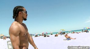 Black-haired hunk sucking black dick with opened eyes