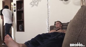 Dark-haired dude mounts his BF and fucks him