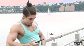 Bearded hunk gets to suck this redhead's meaty cock