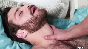 Bearded big-dicked stud gets choked and dicked