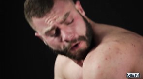 Dark room banging session with two jacked-up studs