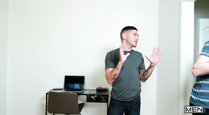 Burglar twink gets to suck the victim's meaty cock