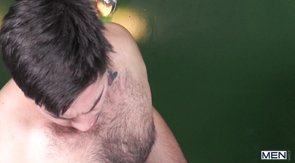 Purple undies twink gets face-fucked on a white bed