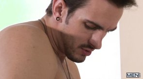 Bearded and pale guy gets banged from behind at Drill My Hole