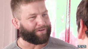 Bearded guy face-fucking and rimming this naughty twink