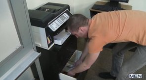 Tatted-up dude gets his cock sucked at work, enjoy the HD