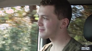 Twisted blowjob in a moving car, this twink is hot