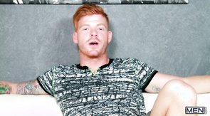 Redhead with tats servicing his boyfriend orally