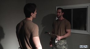 Big-dicked military dude sucking cock during the torture