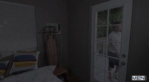 White t-shirt hunk gets his cock orally serviced