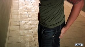 Tatted-up dude gets his cock sucked by a hung stud