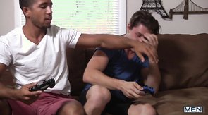 White t-shirt ebony twink gets his booty licked