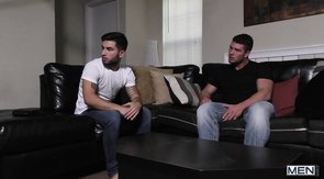 White and black get-ups hunks fucking during a blackout