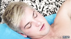 Bleached blonde twink enjoys an intense dicking on a bed