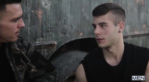 Two GIs fucking each other behind the cover