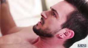 Hardcore penetration action upside down on the floor