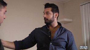 Cheerful dark-haired stud sucking that meaty cock