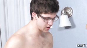 Glasses-wearing twink gets to suck his partner's cock
