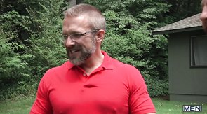 Older guy is about to fuck two big-dicked dudes