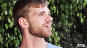 Bearded dude gets his meaty cock blown on a couch