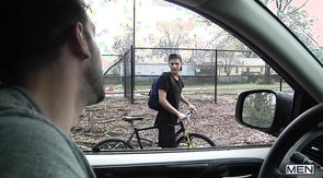 Backwards baseball cap twink sucking cock outdoors