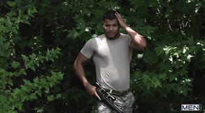Two military dudes get aroused by each other and fuck