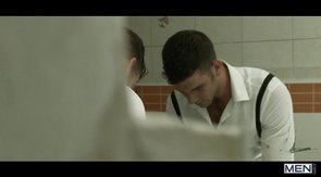 Shades-wearing guy deepthroating a meaty cock