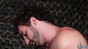 Military dudes spit-roasting a twink-y private