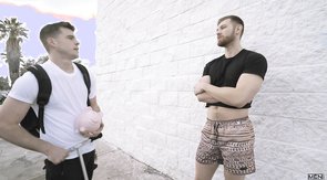 Shorts-wearing guy sucking cock on a bed, only at Drill My Hole