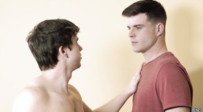 Two dark-haired studs fucking their ginger boyfriend