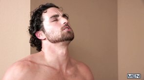 Bearded stud and his curly-haired lover fucking raw