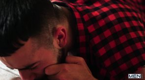 Flannel-loving bearded lumberjack sucking his BF's cock