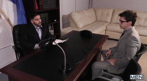 Office fucking scene with a naked, glasses-wearing twink boy