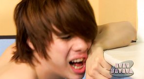 Long-haired twink has to take his boyfriend's massive rod