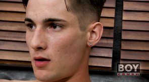 Black t-shirt and shaved sides stylish twink stroking it