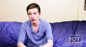 Skinny twink boy shoves a red toy up his yearning asshole