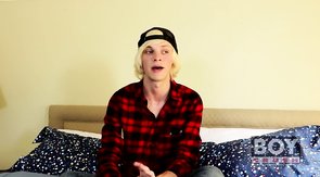 Flannel-loving blonde twink undressing and masturbating