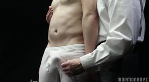 Mormon Boyz semi-public inspection scene featuring three horny studs